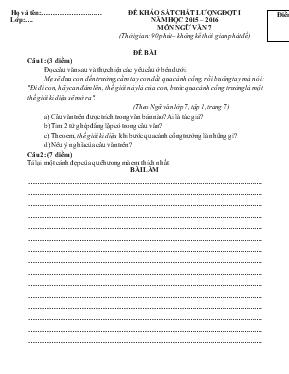 Đề khảo sát chất lượng đợt I điểm năm học 2015 2016 môn Ngữ văn 7